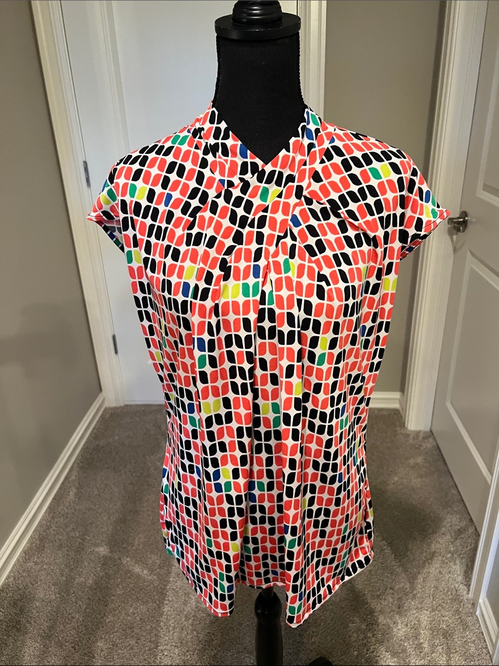 Worthington Multicolor Mosaic Cap-Sleeve Blouse